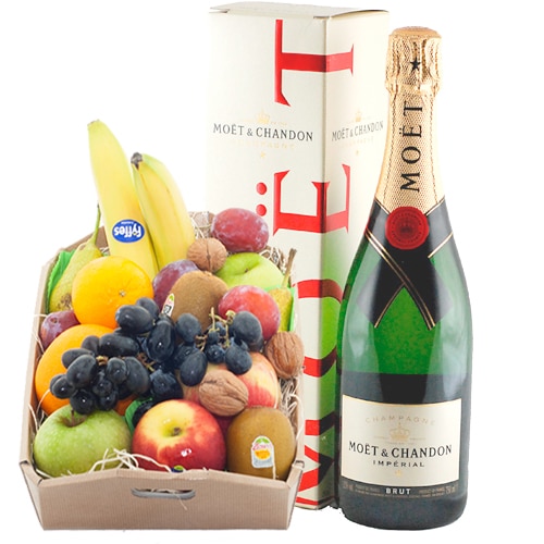Fruitkistje met luxe fles Moët & Chandon champagne