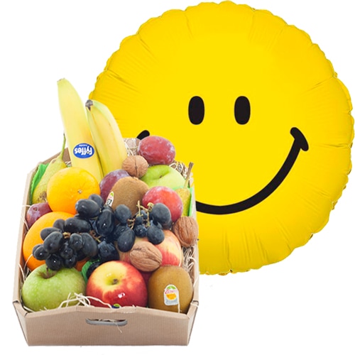 Fruitkistje met smiley helium ballon