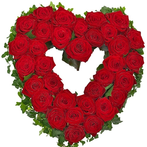 Open rouw hart van rode rozen